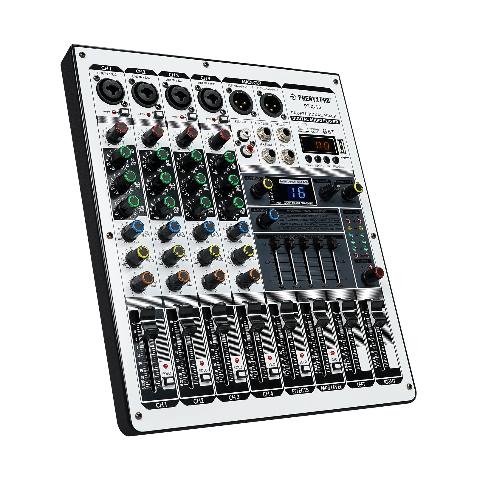 PTX-15 | 4-Channel Audio Mixer w/ 16 DSP Effects, Audio Mixer, Phenyx Pro at MSMAV