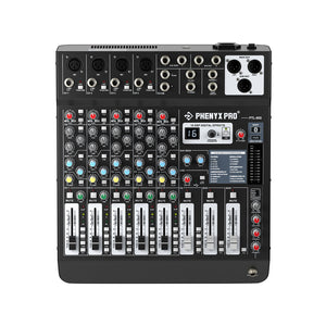 Phenyx Pro PTL-600 - Black - Professional 6-Channel Audio Mixer - Front View