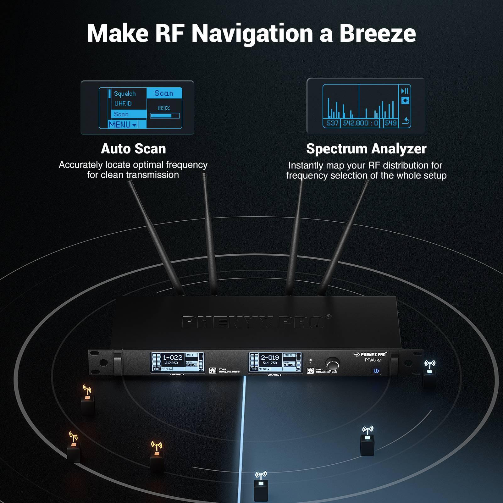 PTAU-2 | Dual-Channel Wireless Dynamic Mic System w/ Spectrum Analyzer - MSM AV - MSMAV